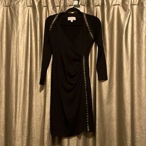 Philosophy SZ M Black Rayon Bodycon Dress Ruched with Gold Studs NEVER WORN!